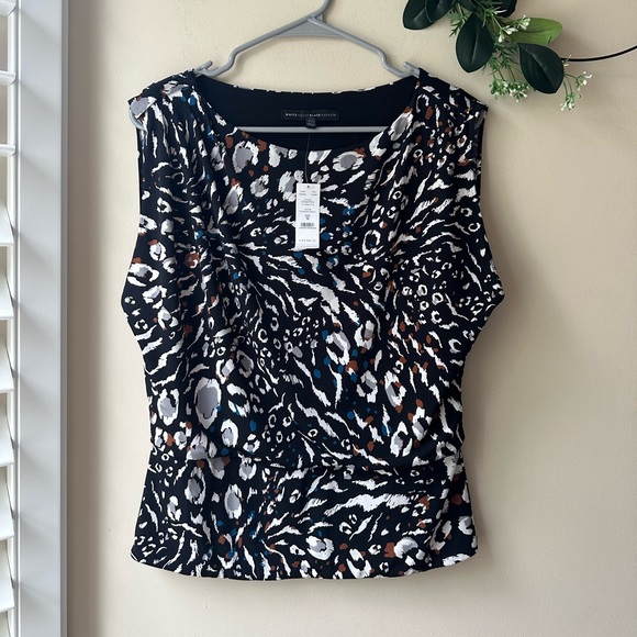White House Black Market Tops - Chic Black and White Patterned Women's Top
